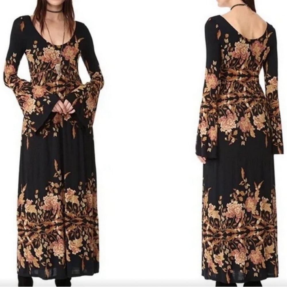 Free People Midnight Garden Bell Sleeve Maxi Dress